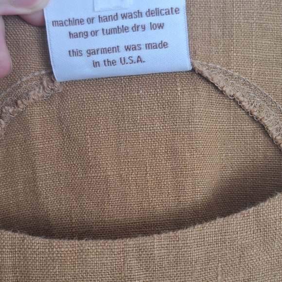 100% Linen Heart's Desire by Mary Grace L Tan Strap Ruffle Dress w Pockets - Picture 4 of 9